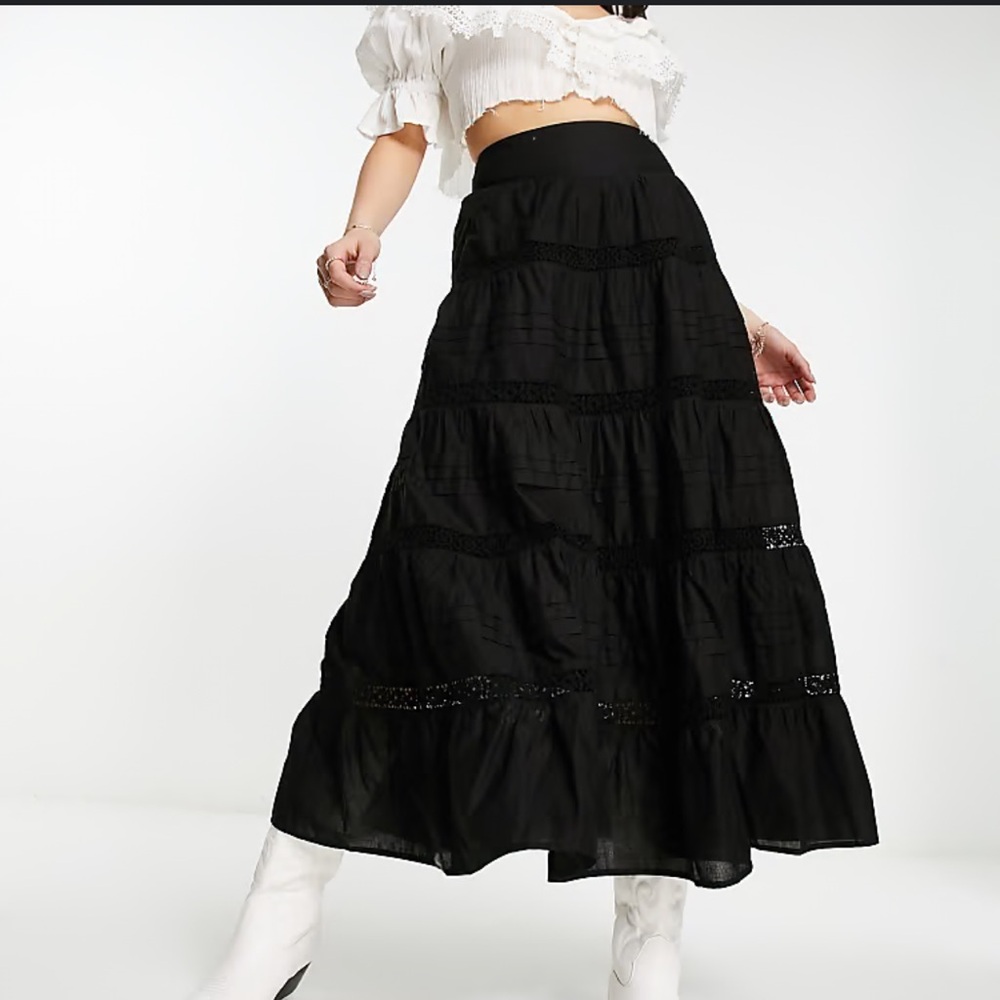 Miss Selfridge Black Cotton Maxi Skirt